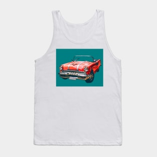 Sixties Era Red Car On Teal Vintage Auto Style Wheels Tank Top